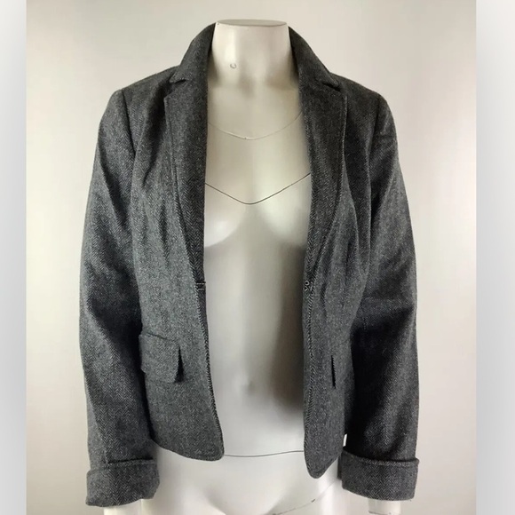 J Crew Sz 10 100% Wool Cropped Blazer Gray Clasp Front Business Casual - Picture 2 of 6